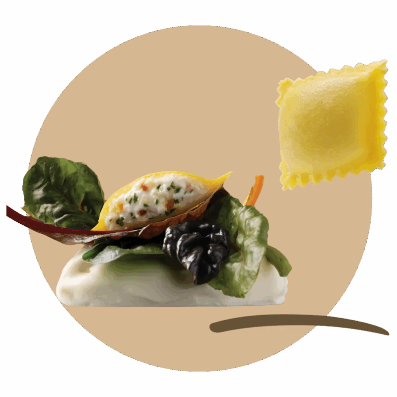 Scrigni® filled with “Squacquerone di Romagna DOP” cheese and tricolor chard
