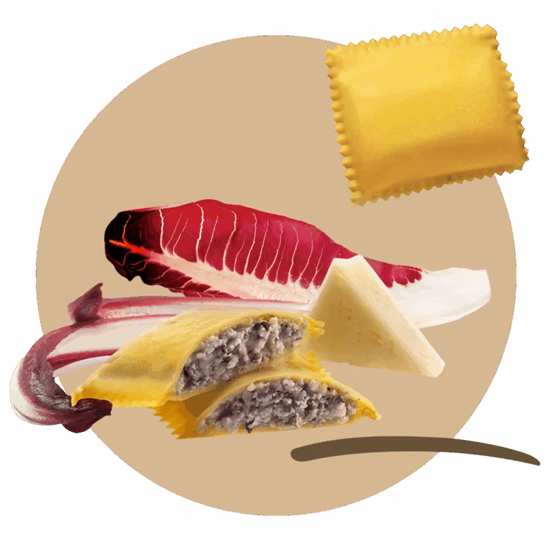 Ravioli with cheese Asiago DOP and Radicchio Red Treviso PGI